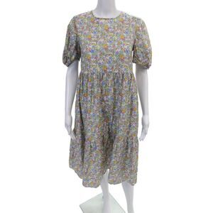 Casey Marks Womens Cotton Floral Short Sleeve A-Line Dress Multicolor Size S